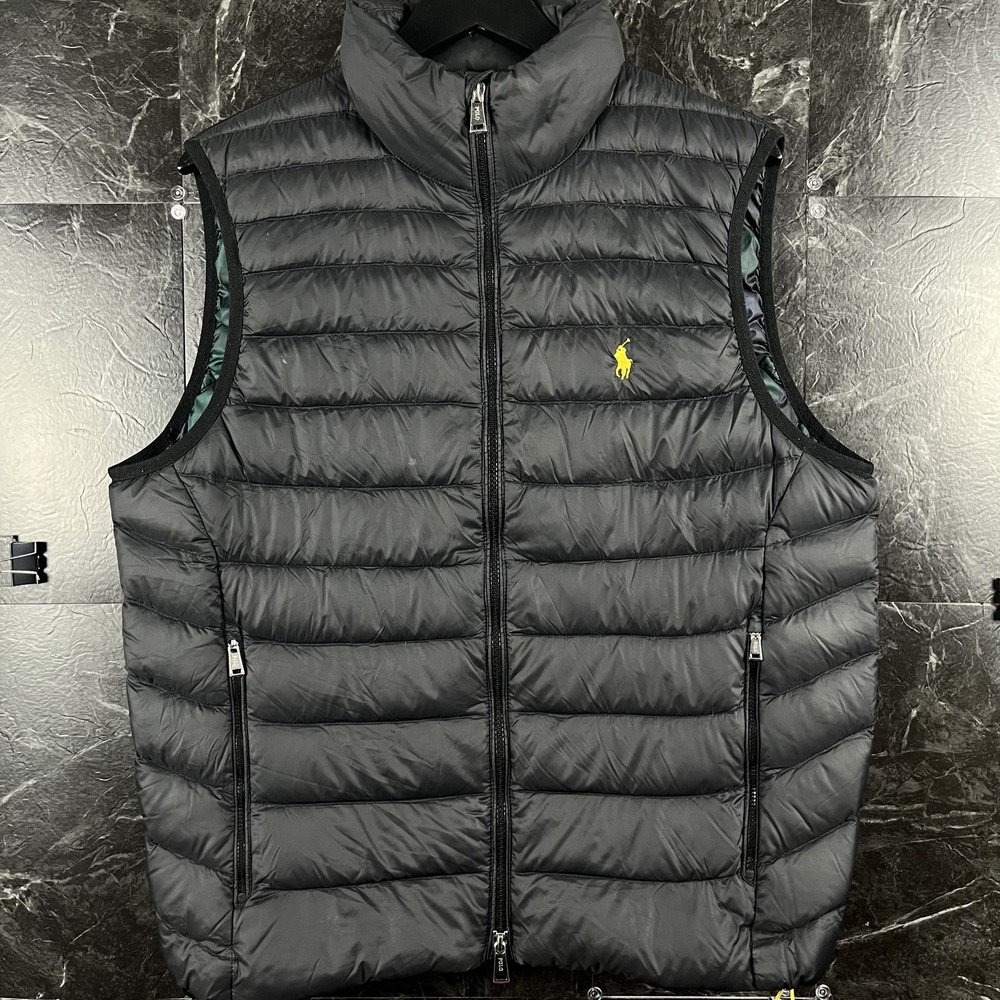 Polo Ralph Lauren Men's Black Packable Plaid Down Vest Medium